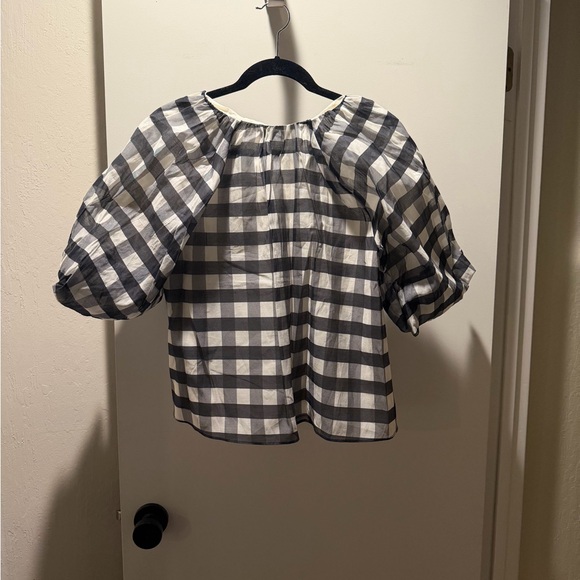 Madewell Black and White Gingham Bubble Sleeve Blouse - Picture 4 of 5